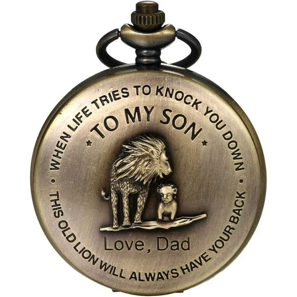Men Pocket Watch Classic Vintage Pendant to My Son Necklace/Watch - BRONZE